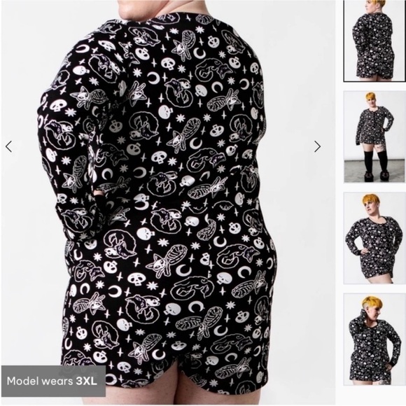 KILLSTAR Purr Off Playsuit Romper Gothic Cats Skulls - Picture 2 of 10